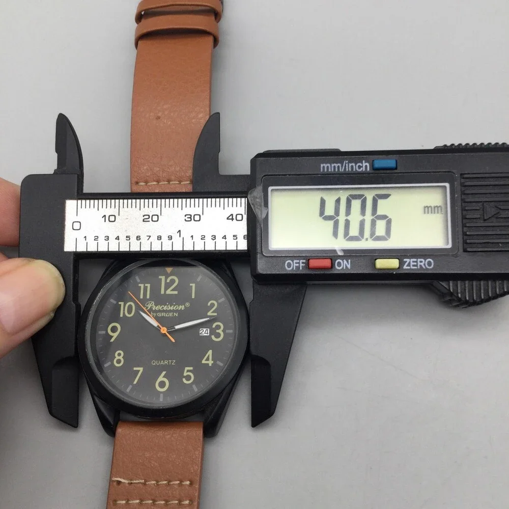 Gruen Precision Mens Watch 41mm Black Dial Brown Band New Battery